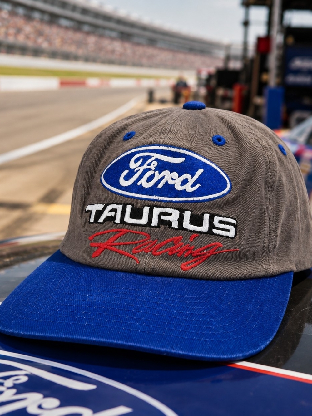 Ford Taurus Racing NASCAR Gray Blue Strapback Hat NWT